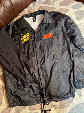 Santa Cruz Skateboards Black Coach Jacket with Yellow & Red Logos